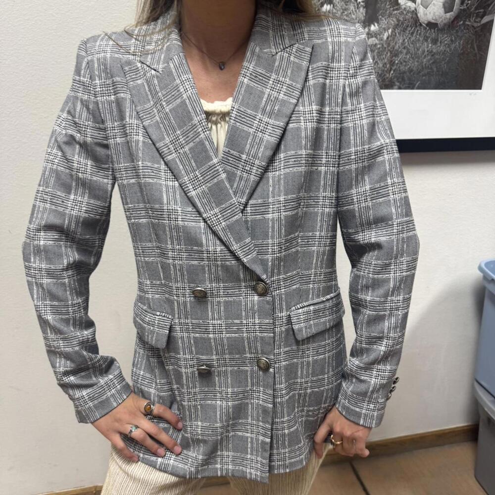 Zara Basic Houndstooth Double-Breasted Blazer Siz… - image 1